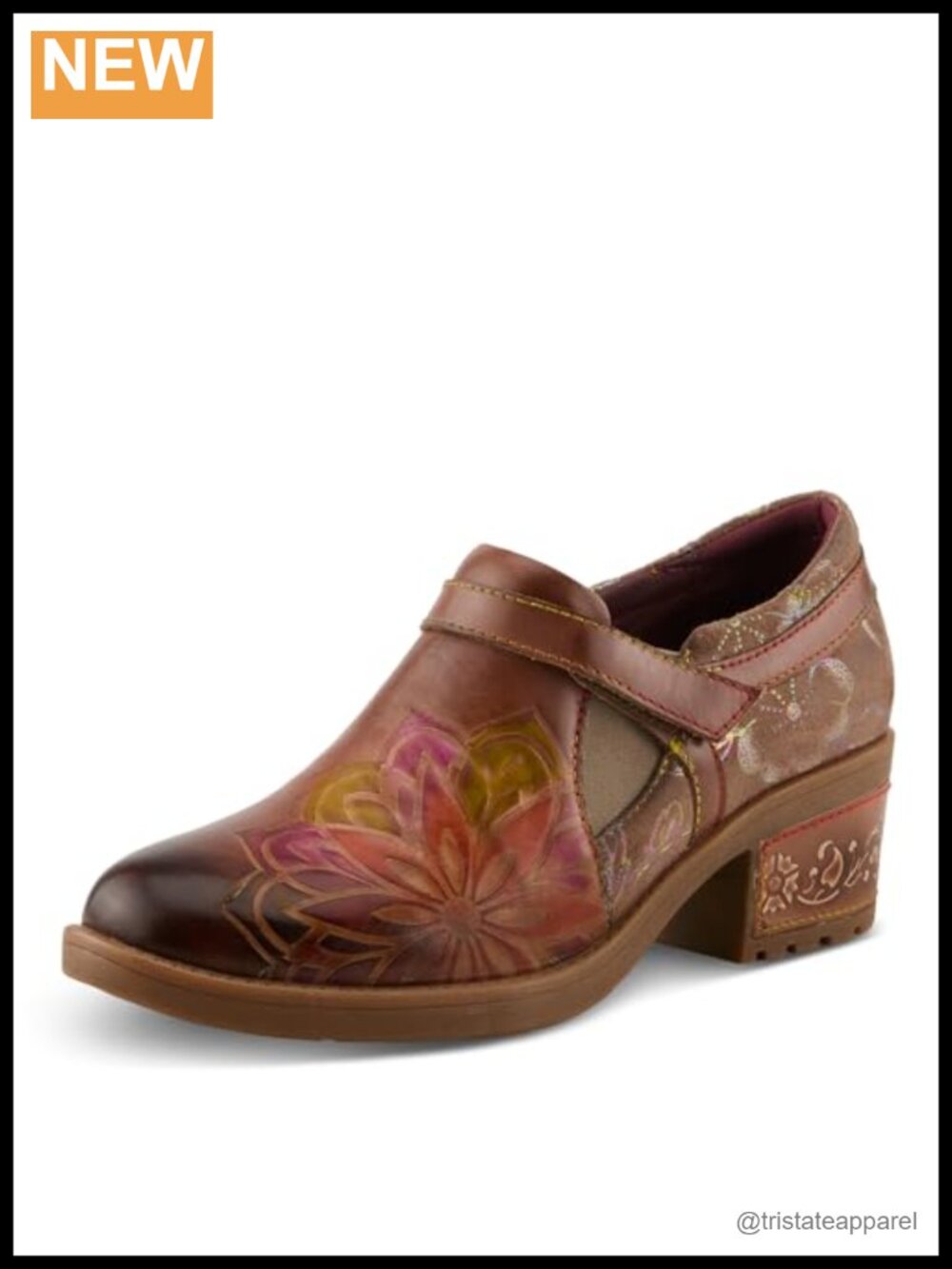 Hand-Painted Leather Floral Loafers with Hook & Loop, Cushioned Insole, Almond